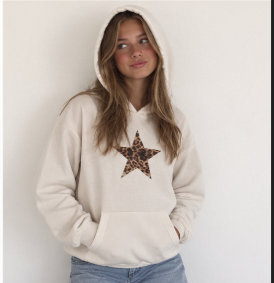 Leopard Star Women's Hoodie — Relaxed Faded Pullover